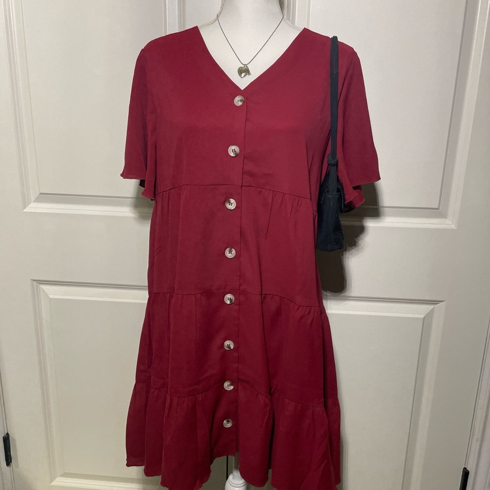 Elegant Red Button-Down Dress